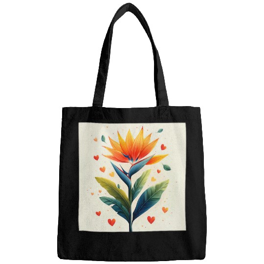 Bird Of Paradise Flowers With Hearts Around Boho Graphic Bags