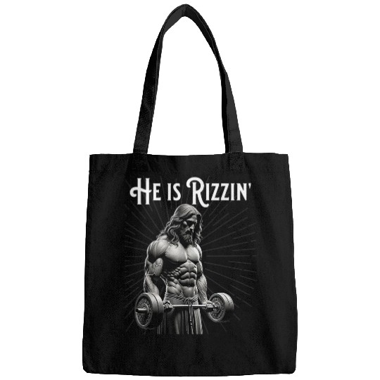 Gym Lifting Ripped Muscles He is Rizzin Jesus Weightlifting Bags