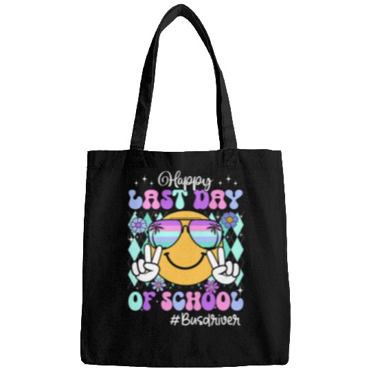 Retro Groovy Happy Last Day Of School Bus Driver Funny Bags