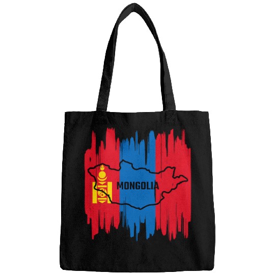 Mongolian flag drawing with brush sketch of map of Mongolia Bags