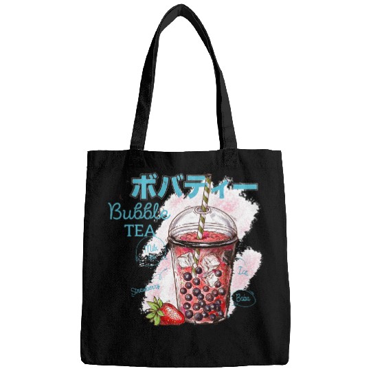 Bubble Milk Tea Strawberry Boba Cute Bear Kawaii Aesthetic Bags