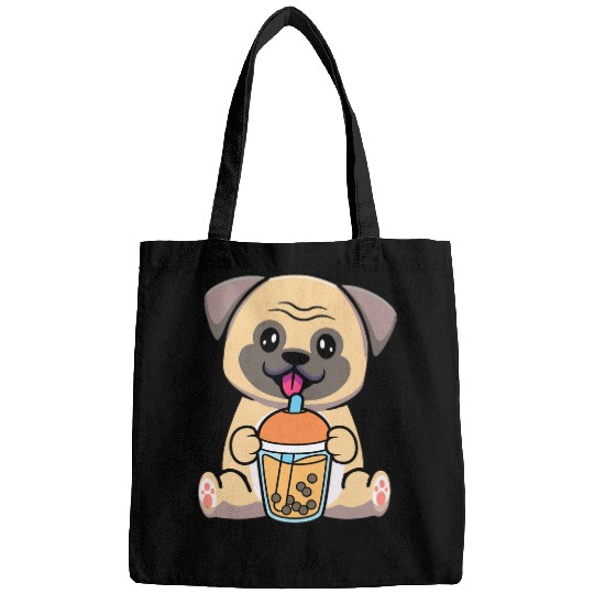 Bubble Milk Tea Pug Cute Pug Drinking Boba Milk Tea Bags
