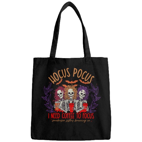 Halloween Spooky Costume Hocus Pocus I Need Coffee To Focus Bags