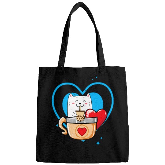 Cute Kawaii Cat Boba Bubble Milk Tea Anime Kitten Bags