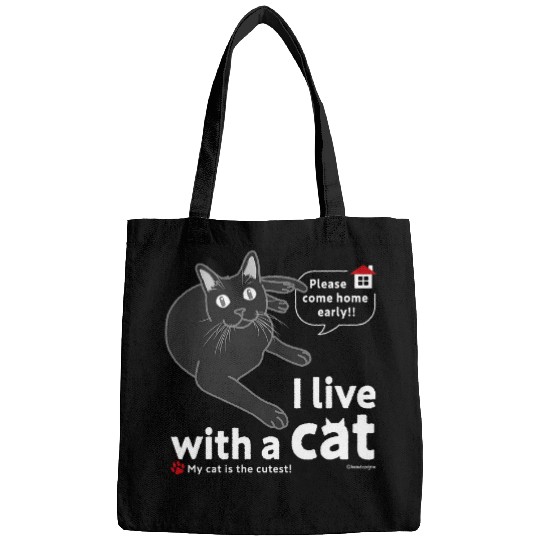 I live with a cat CAT Solid Black version Bags