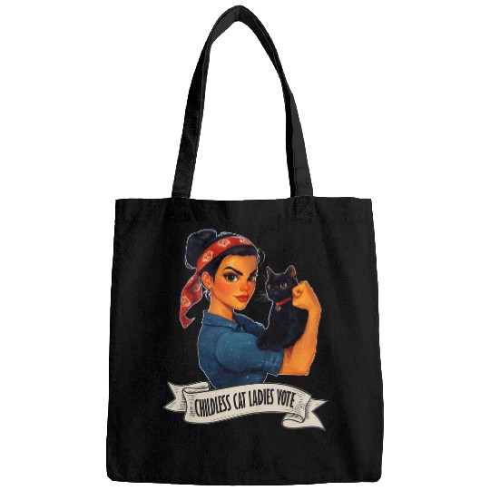 Funny Black Cats Rosie The Riveter Childless Cat Ladies Vote Bags