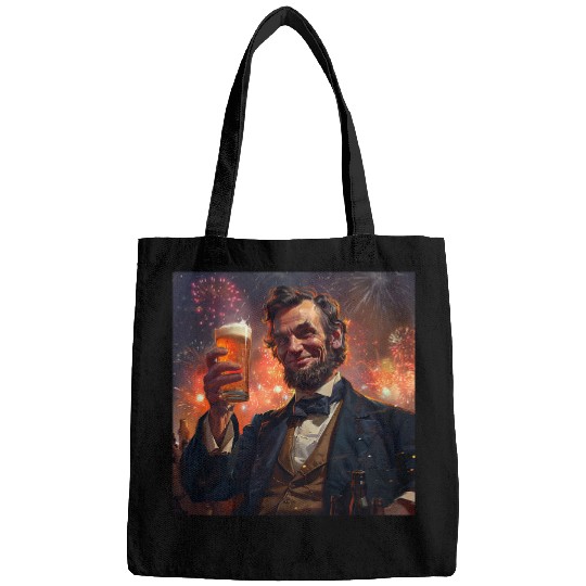 Abraham Lincoln Drinking Beer Funny USA American Flag July 4 16 Bags
