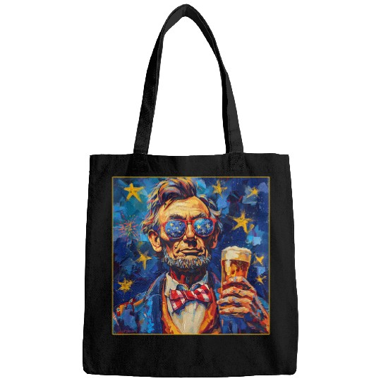 Abraham Lincoln Drinking Beer Funny USA American Flag July 4 17 Bags