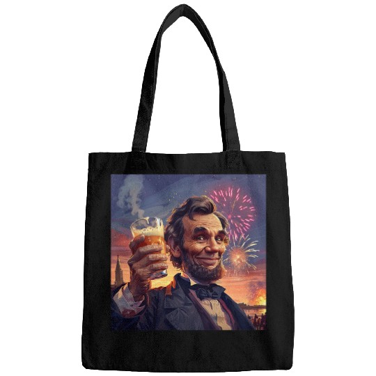 Abraham Lincoln Drinking Beer Funny USA American Flag July 4 6 Bags