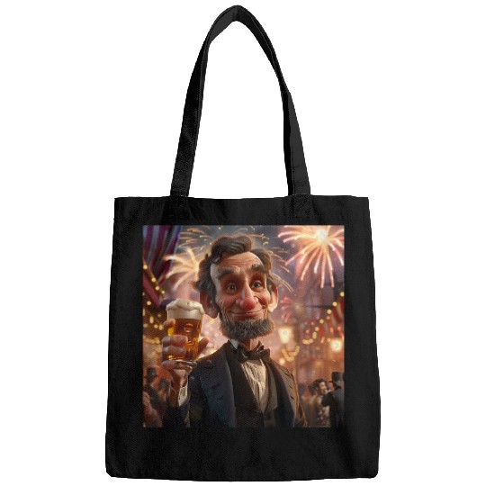 Abraham Lincoln Drinking Beer Funny USA American Flag July 4 21 Bags