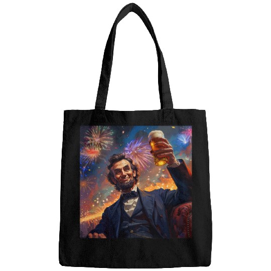 Abraham Lincoln Drinking Beer Funny USA American Flag July 4 4 Bags