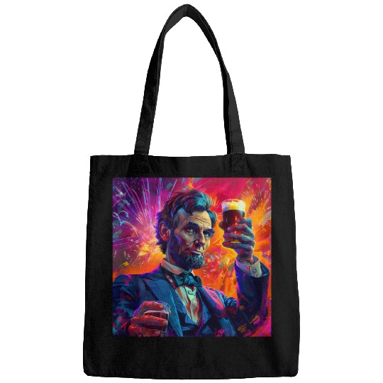 Abraham Lincoln Drinking Beer Funny USA American Flag July 4 11 Bags
