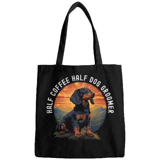 Half Coffee Half Dog Groomer Dachshund retro vintages Bags