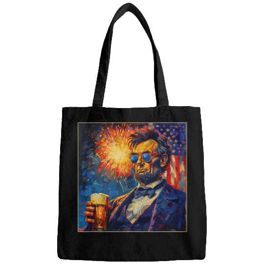 Abraham Lincoln Drinking Beer Funny USA American Flag July 4 20 Bags