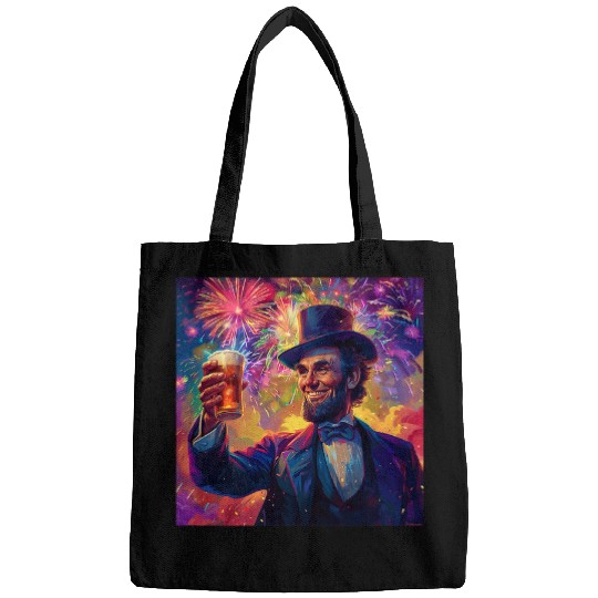 Abraham Lincoln Drinking Beer Funny USA American Flag July 4 Bags