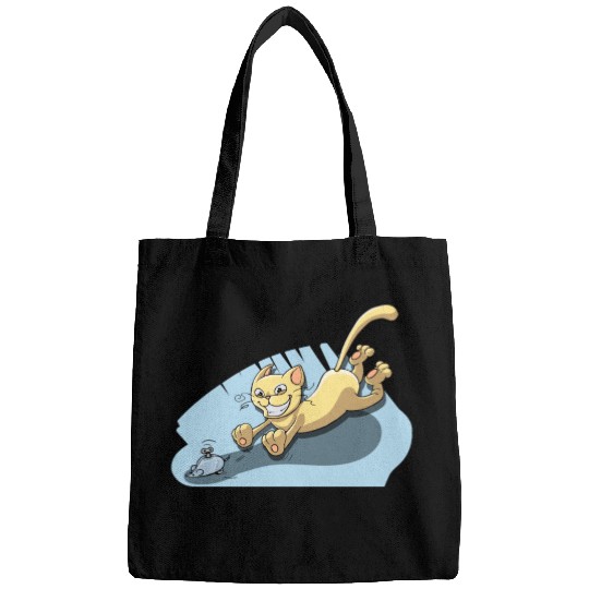 Cat Running After Rat - Tom and Jerry Illustration Bags