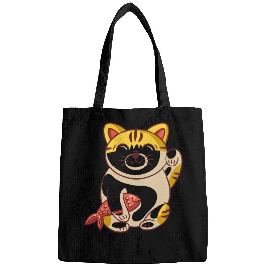Winking cat with fish Bags