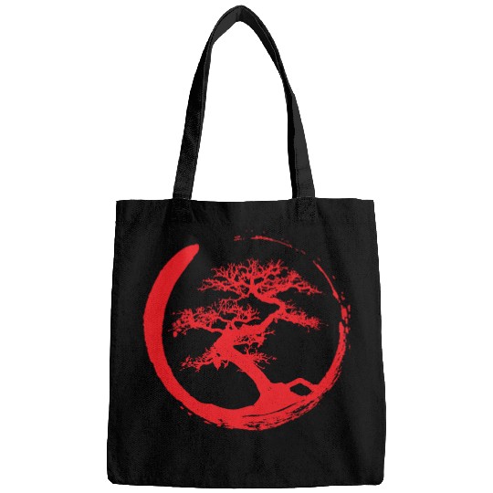 Zen Bonsai Tree in Enso Circle (red) Bags