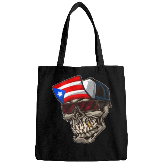 Cool Puerto Rico Skull With Cap and Boricua Flag Bags