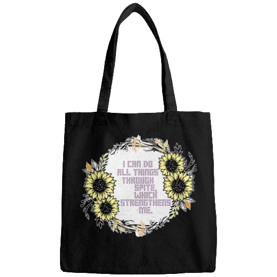 Sunflower Cross Stitch I Can Do All Things Through Bags