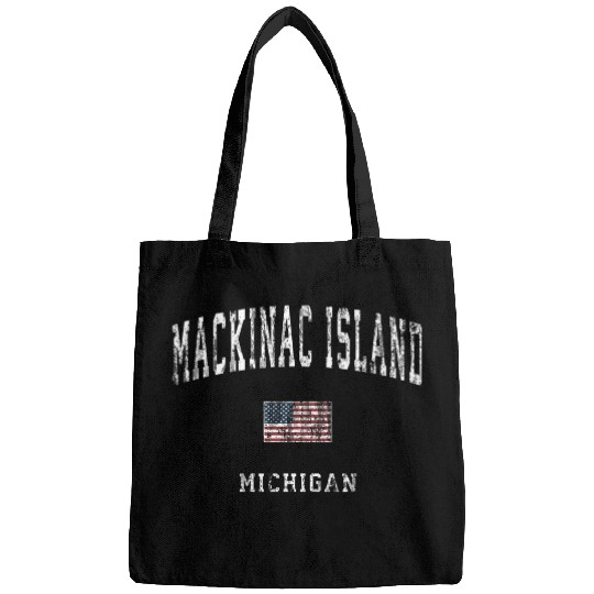 Mackinac Island Michigan MI Vintage American Flag Bags