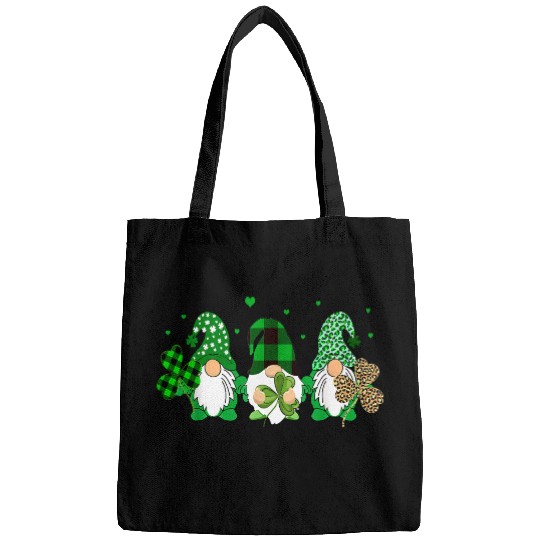 Three Gnomes Holding Shamrock Leopard Plaid Bags