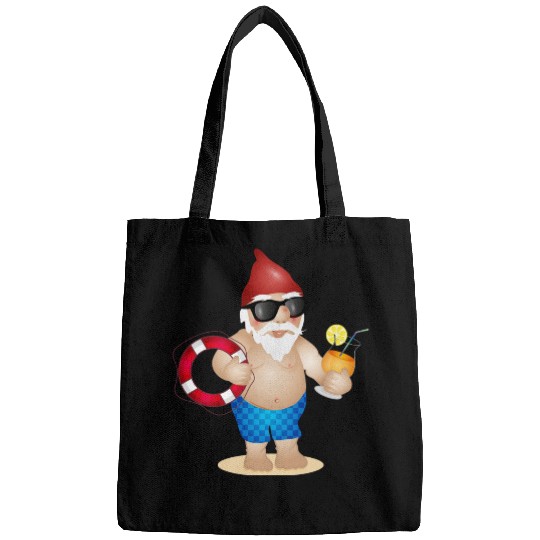 Garden gnome with swimming trunks and lifebuoy Bags