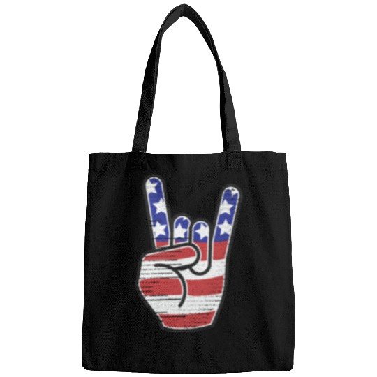 Rock n Roll USA Flag Horns Sign Retro Concert Band Bags