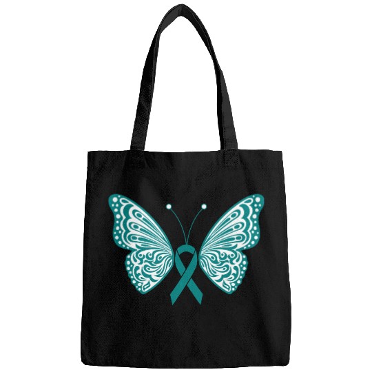 Ovarian Cancer Awareness Teal Ribbon Butterfly Bags