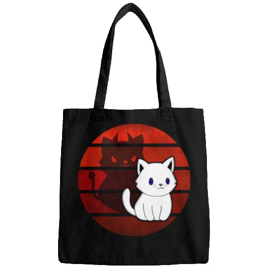 White Comic Cat With Devils With Bags