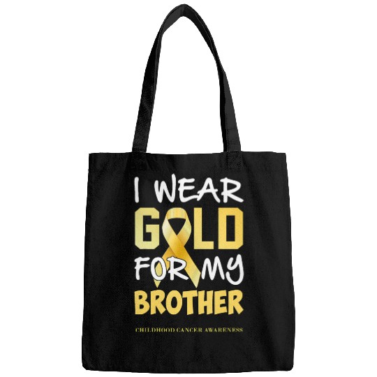 Childhood Cancer Awareness Gold For My Brother Bags