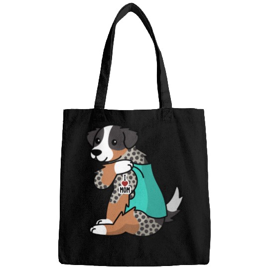 I Love Mom Tattoo Australian Shepherd Bags