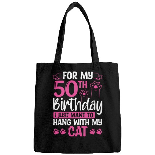 50 Year Old Cat Mom my Cat Dad Kitty 50th Birthday Bags