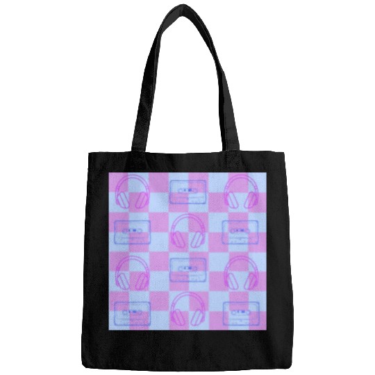 1980's Music Checkerboard - blue and purple Bags