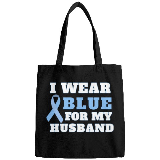 I Wear Blue For My Husband Prostate Cancer Awarene Bags