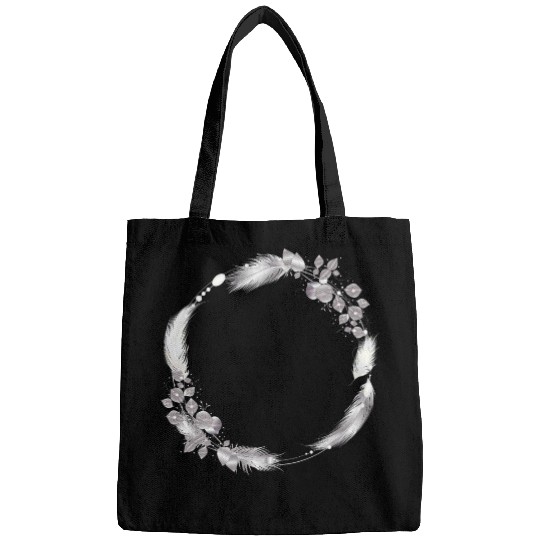 delicate frame of silver colored feathers & leaves Bags