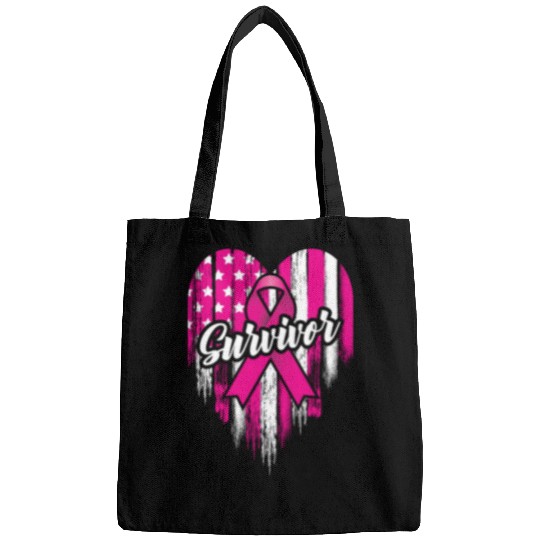 Breast Cancer Survivor Pink Ribbon American Flag Bags