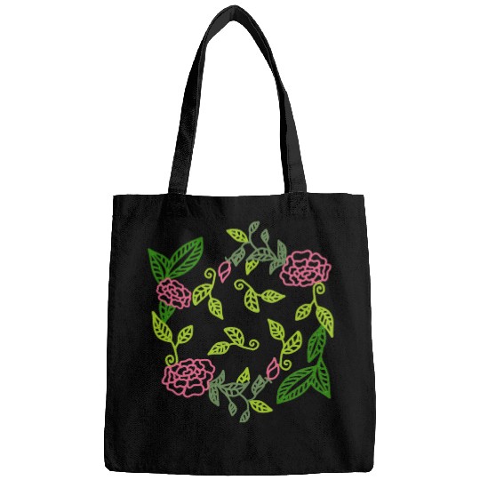 Decorative pattern with flowers and green leaves Bags