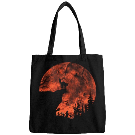 Cat Red Moon trick or treat Bats Forest Halloween Bags