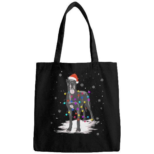 Great Dane With Christmas Lights Santa Bags