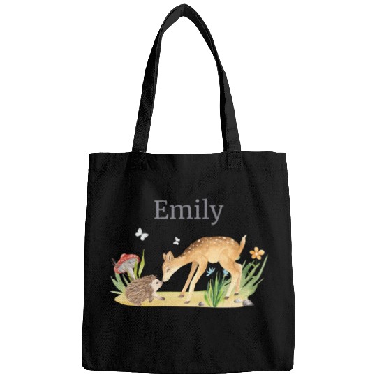 Forest Animal Deer Hedgehog Flowers Name Emily Bags