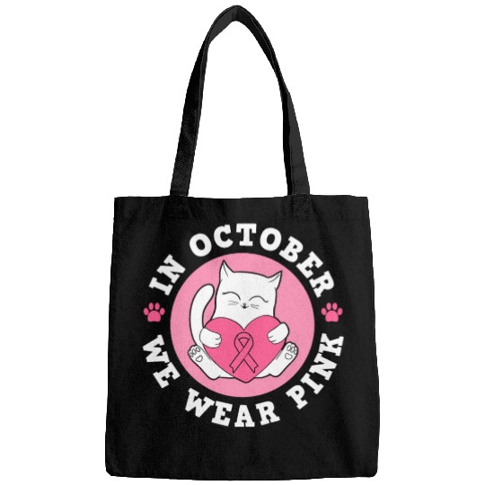 In October We Wear Pink Breast Cancer Warrior Cat Bags