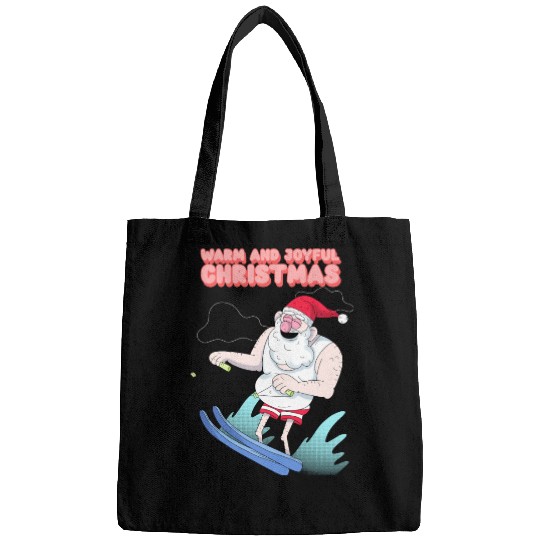 christmas and santa claus having summer fun Bags