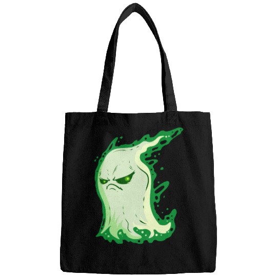 Grumpy Green Spirit Ghost On Halloween Bags