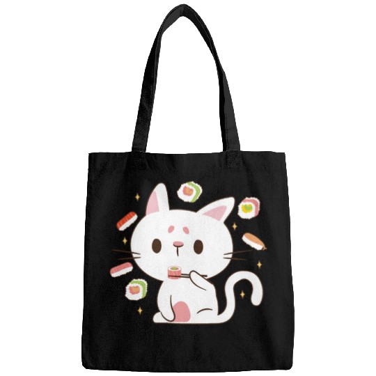 Kawaii Cat Eating Sushi Japanese Raw Food Bags