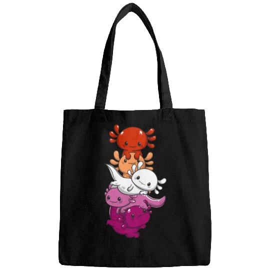 Subtle Lesbian Pride Flag Kawaii Axolotl LGBTQ Bags