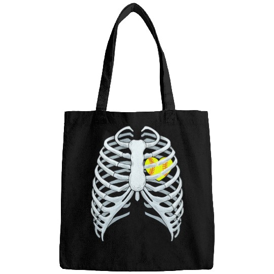 Funny Softbal Heart Skeleton Rib Cage Halloween Bags
