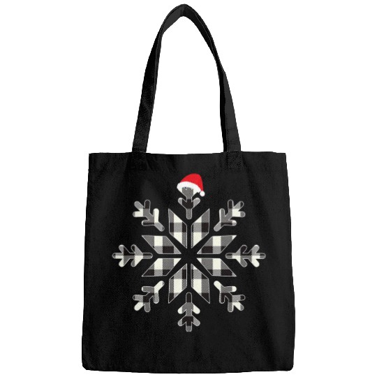 Black Christmas Buffalo Plaid Snowflakes Santa hat Bags