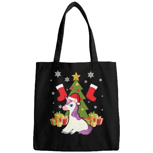 Unicorn Christmas Day Happy Holiday Santa Claus Bags