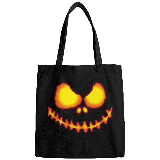 Scary pumpkin face with neon effect and fire color Bags
